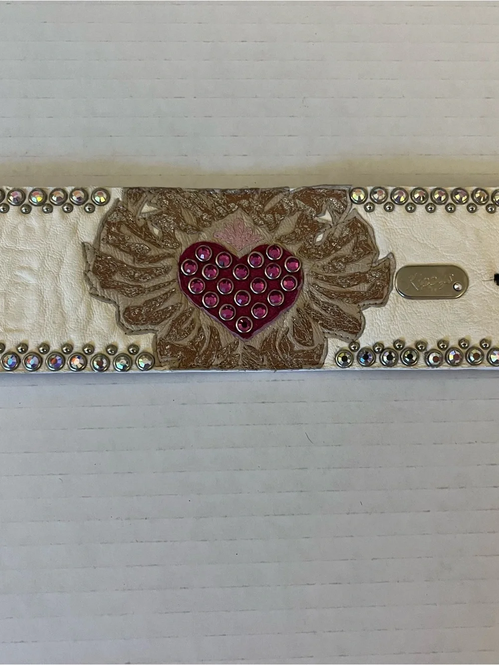 Rare Kippys White Bracelet with Pink Heart Jeweled Accent